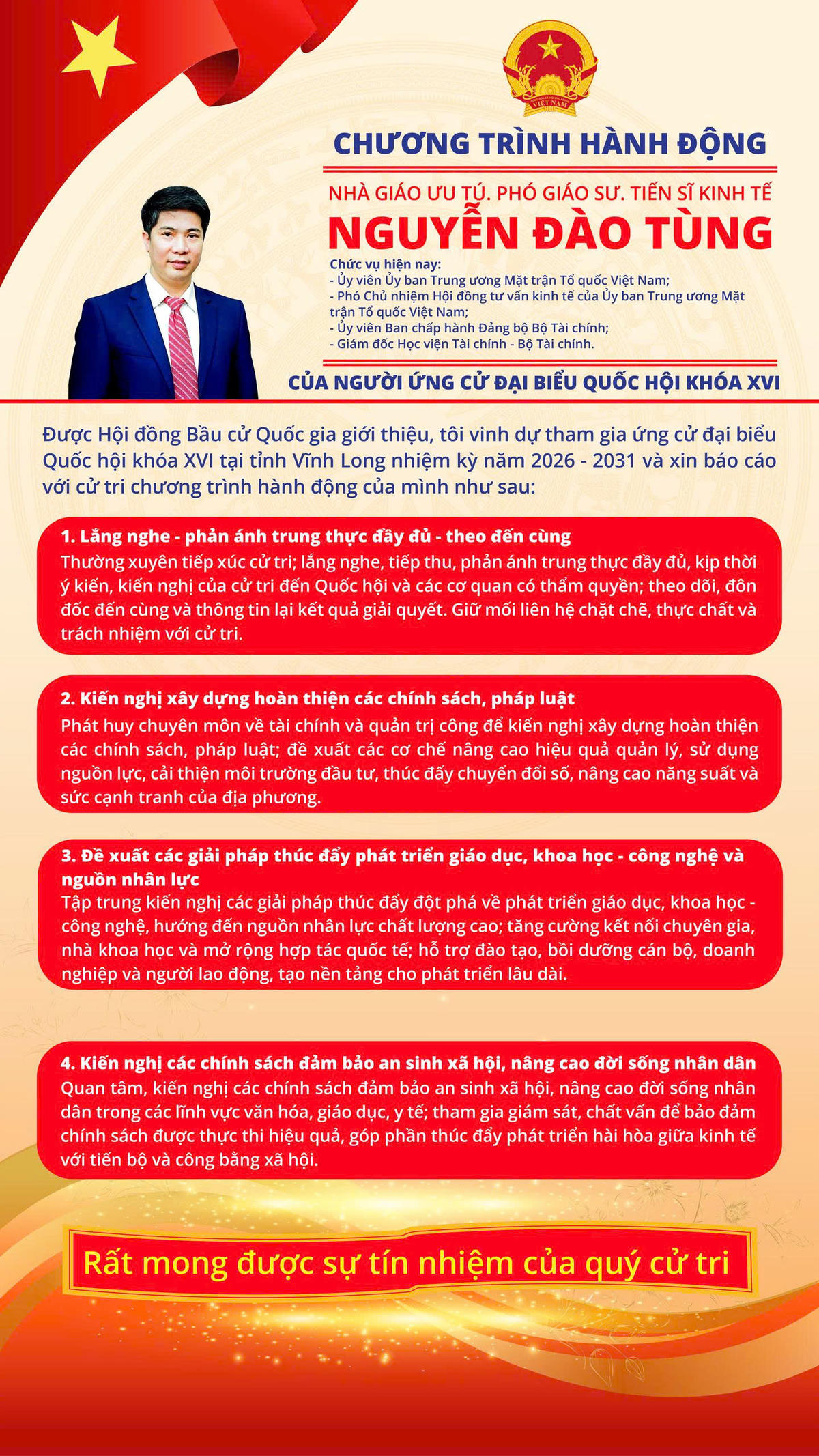 Cử tri Vĩnh Long ấn tượng với chương trình hành động của ứng cử viên Nguyễn Đào Tùng