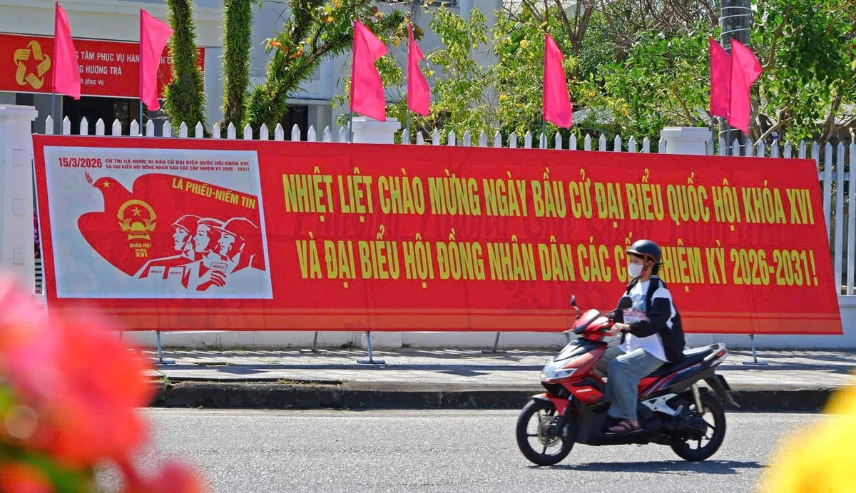 Phường Tam Kỳ tuyên truyền cho ngày bầu cử. Ảnh Chí Đại