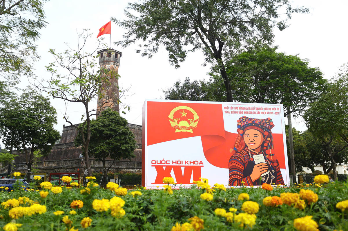 Tranh cổ động tuyên truyền về ngày bầu cử đại biểu Quốc hội khóa XVI và đại biểu Hội đồng nhân dân các cấp nhiệm kỳ 2026-2031. Ảnh: Quang Vinh.