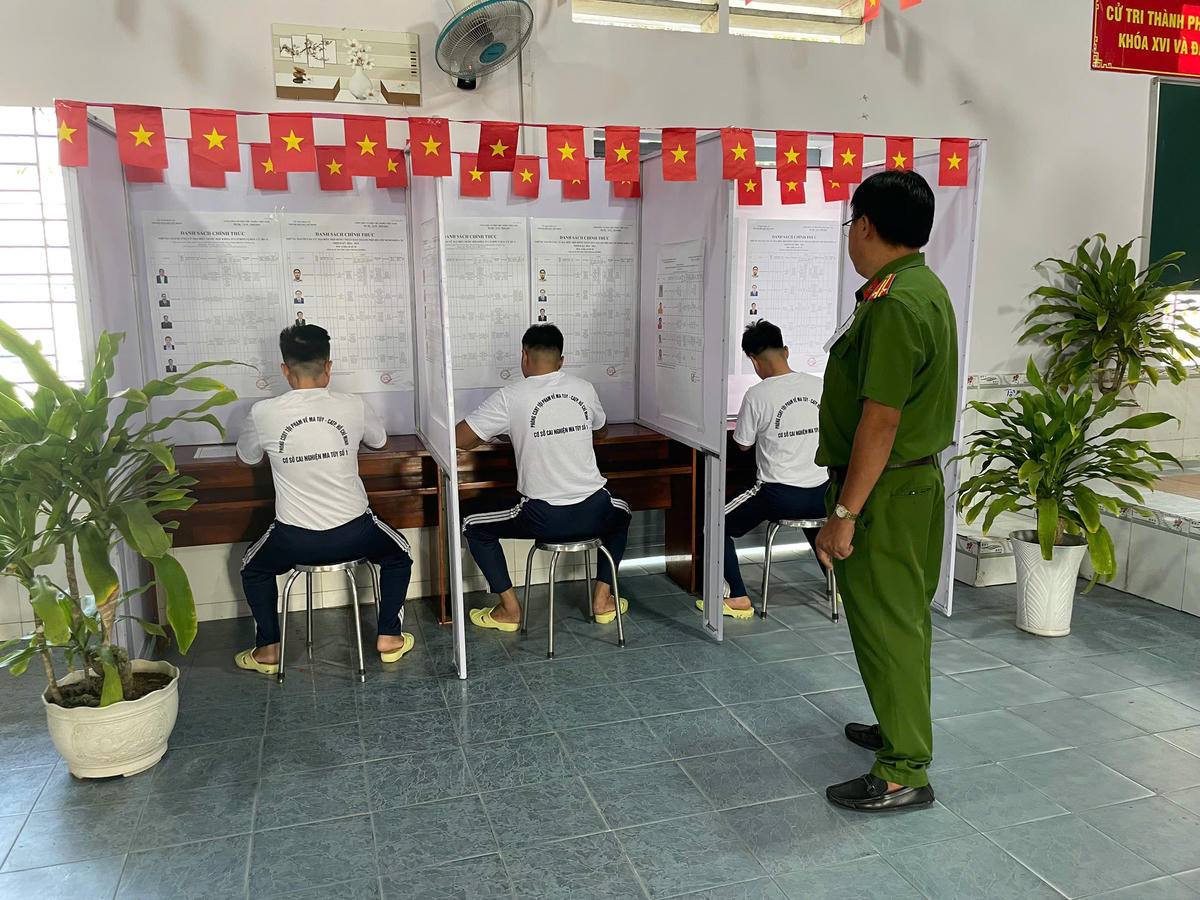 Khu vực ghi phiếu bầu cử. Ảnh: Công an cung cấp.