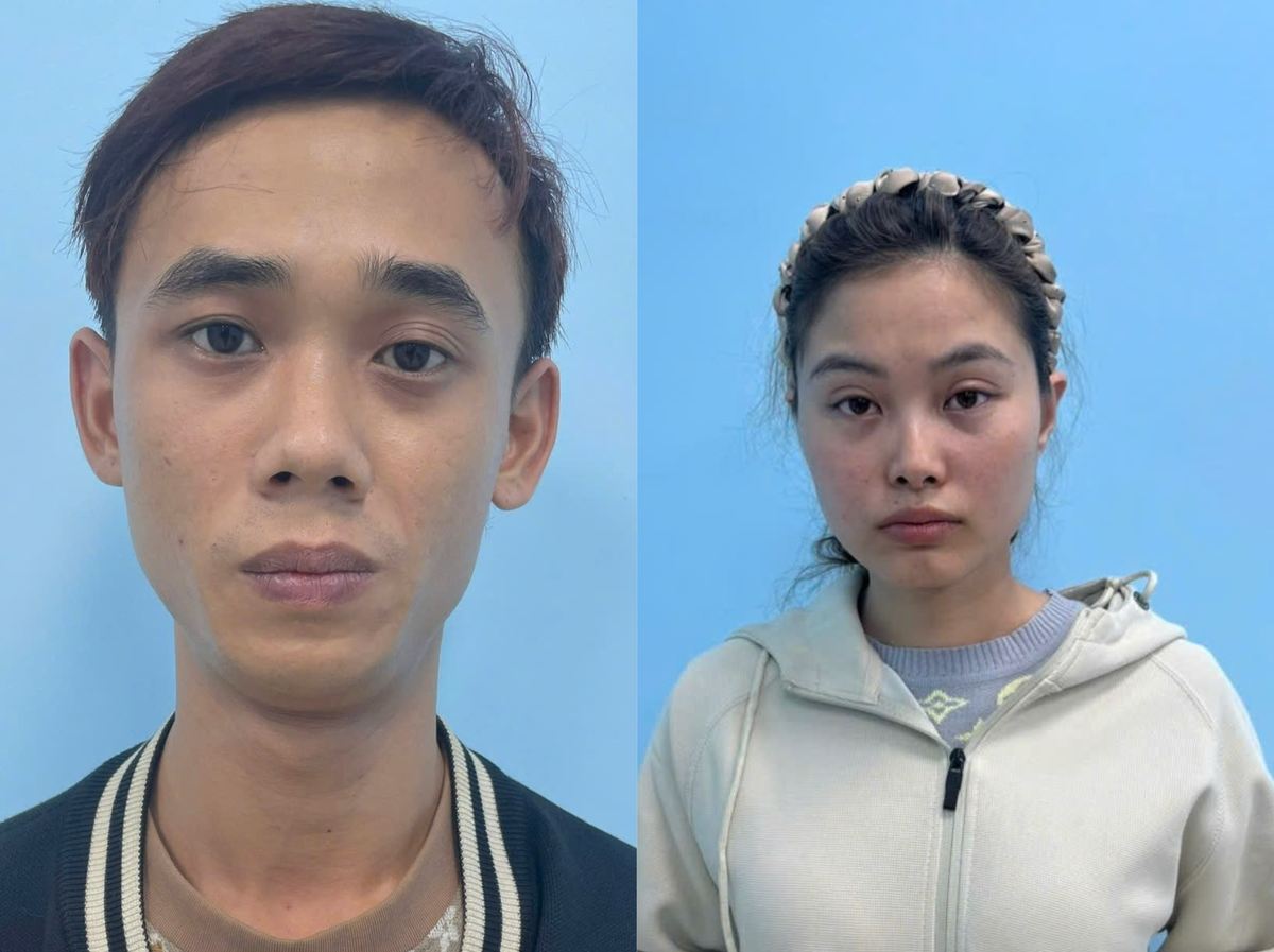 Đối tượng Nguyễn Hoài Nam và Nguyễn Thị Vọng tại cơ quan điều tra. Ảnh: CV.