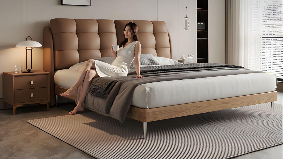 Giường ngủ bọc da hiện đại dễ phối nội thất