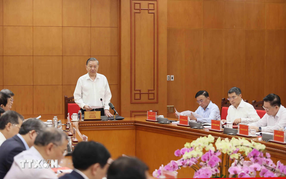 Tổng Bí thư Tô Lâm, Trưởng Ban Chỉ đạo Trung ương về phòng, chống tham nhũng, lãng phí, tiêu cực phát biểu. (Ảnh: An Đăng/TTXVN)