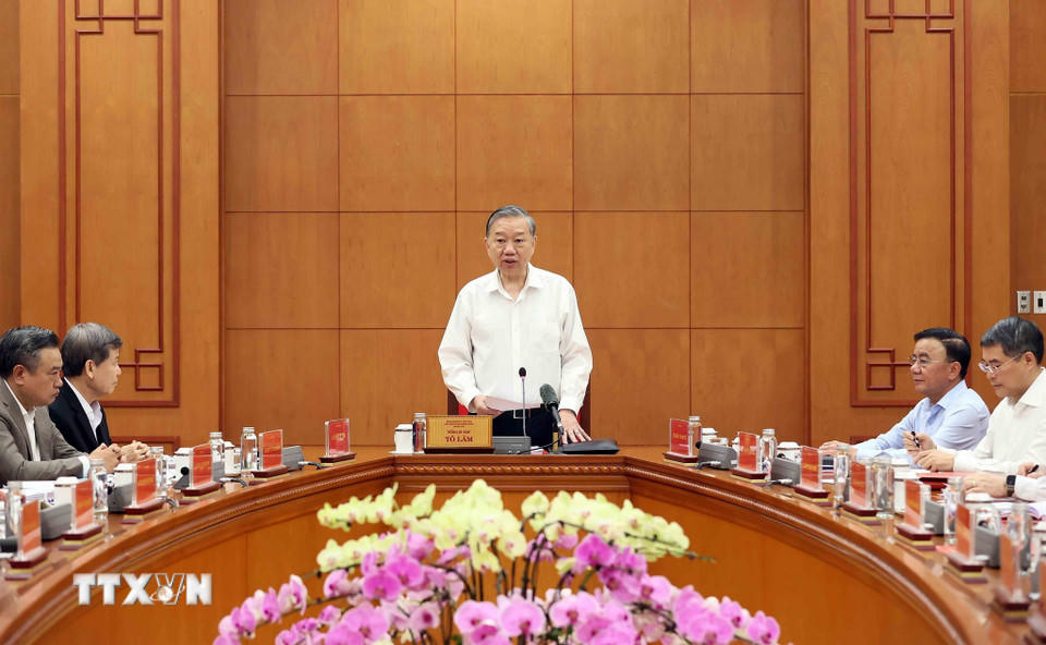 Tổng Bí thư Tô Lâm, Trưởng Ban Chỉ đạo Trung ương về phòng, chống tham nhũng, lãng phí, tiêu cực phát biểu. (Ảnh: An Đăng/TTXVN)