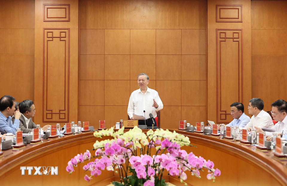 Tổng Bí thư Tô Lâm, Trưởng Ban Chỉ đạo Trung ương về phòng, chống tham nhũng, lãng phí, tiêu cực phát biểu. (Ảnh: An Đăng/TTXVN)