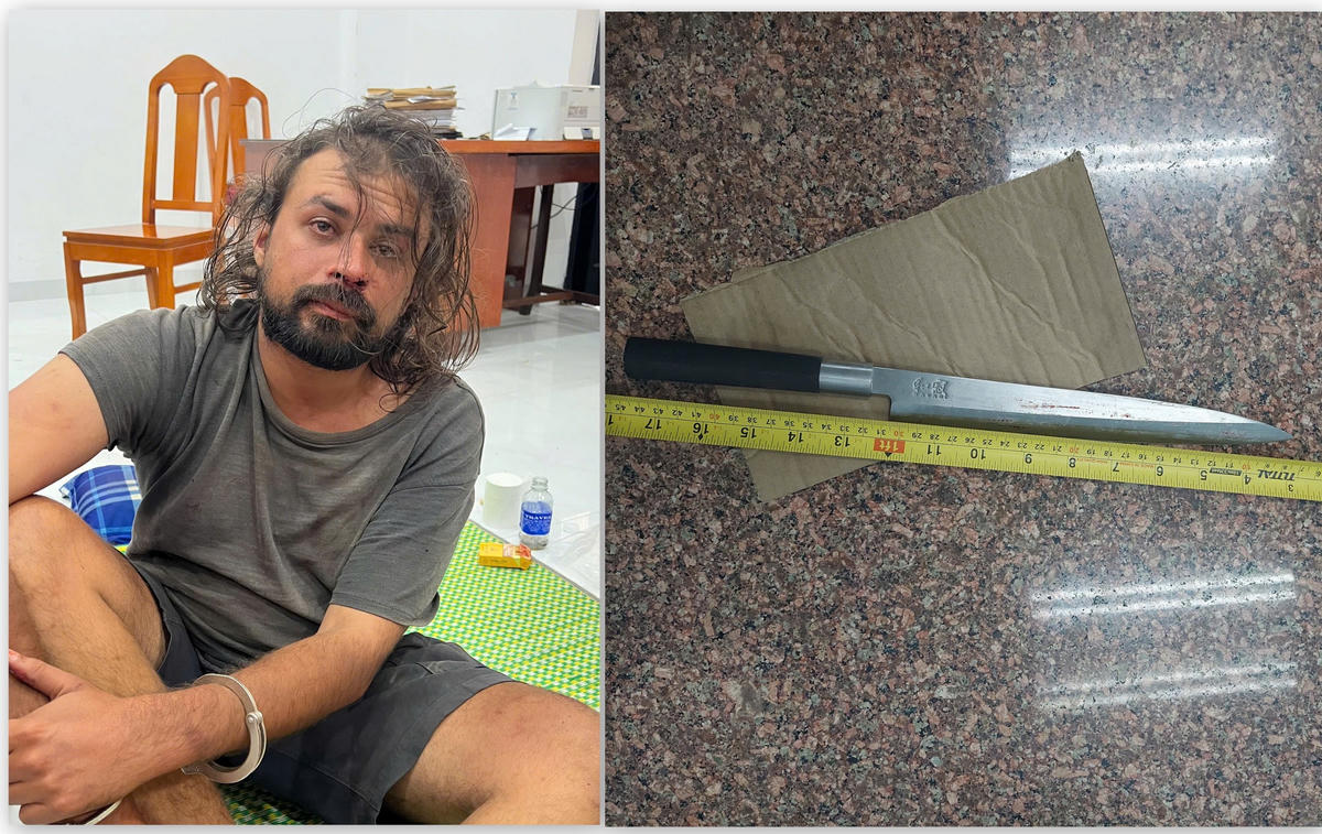 Đối tượng Damian Shrimanker và tang vật. Ảnh do Công An cung cấp.