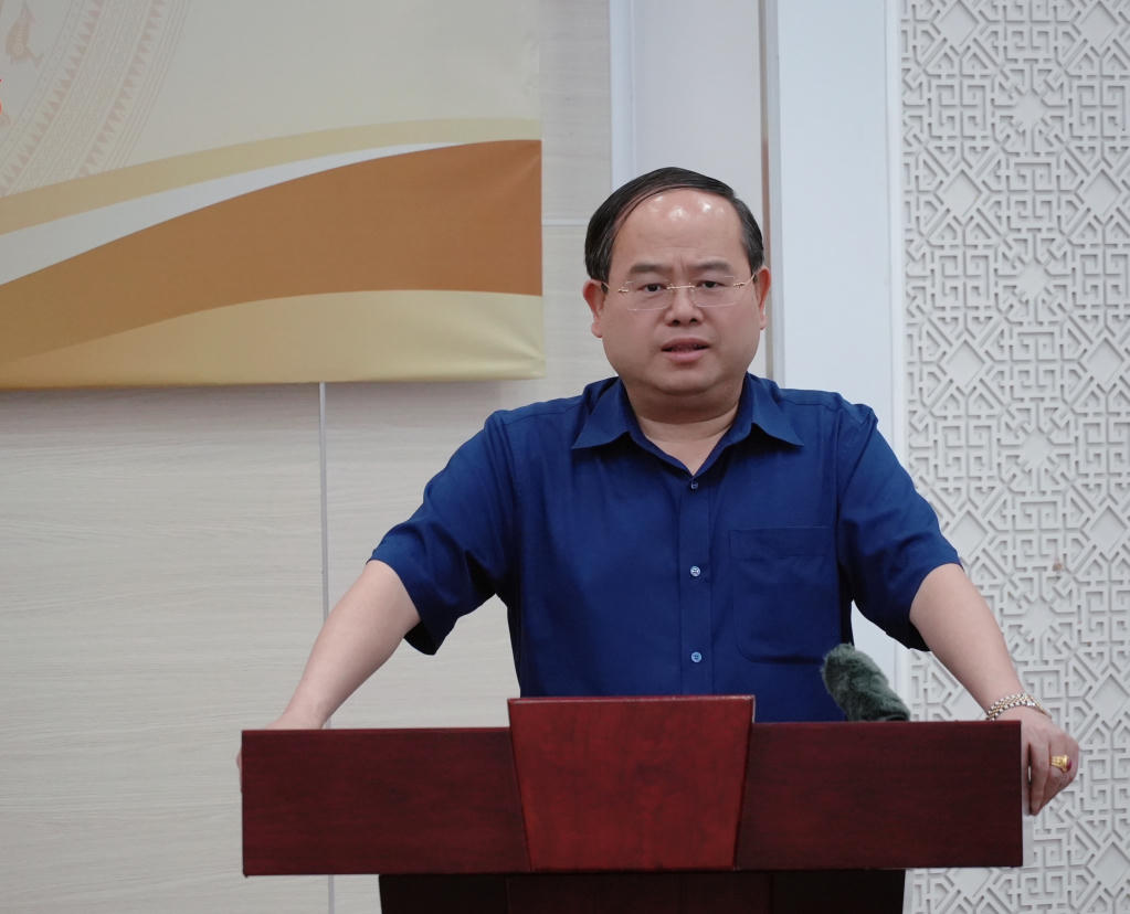 Bí thư Tỉnh uỷ Quảng Ninh Quản Minh Cường đề nghị cộng đồng doanh nghiệp song hành cùng tỉnh tạo động lực mới, thúc đẩy tăng trưởng XNK. Ảnh: QMG.&nbsp;