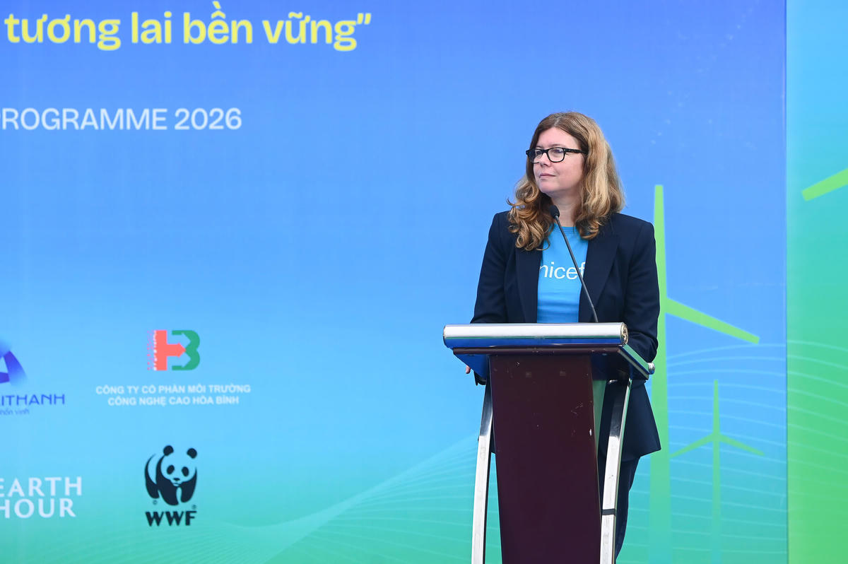 Bà Silvia Danailov, Trưởng Đại diện Quỹ Nhi đồng Liên hợp quốc (UNICEF) tại Việt Nam phát biểu tại Lễ phát động. Ảnh: NN