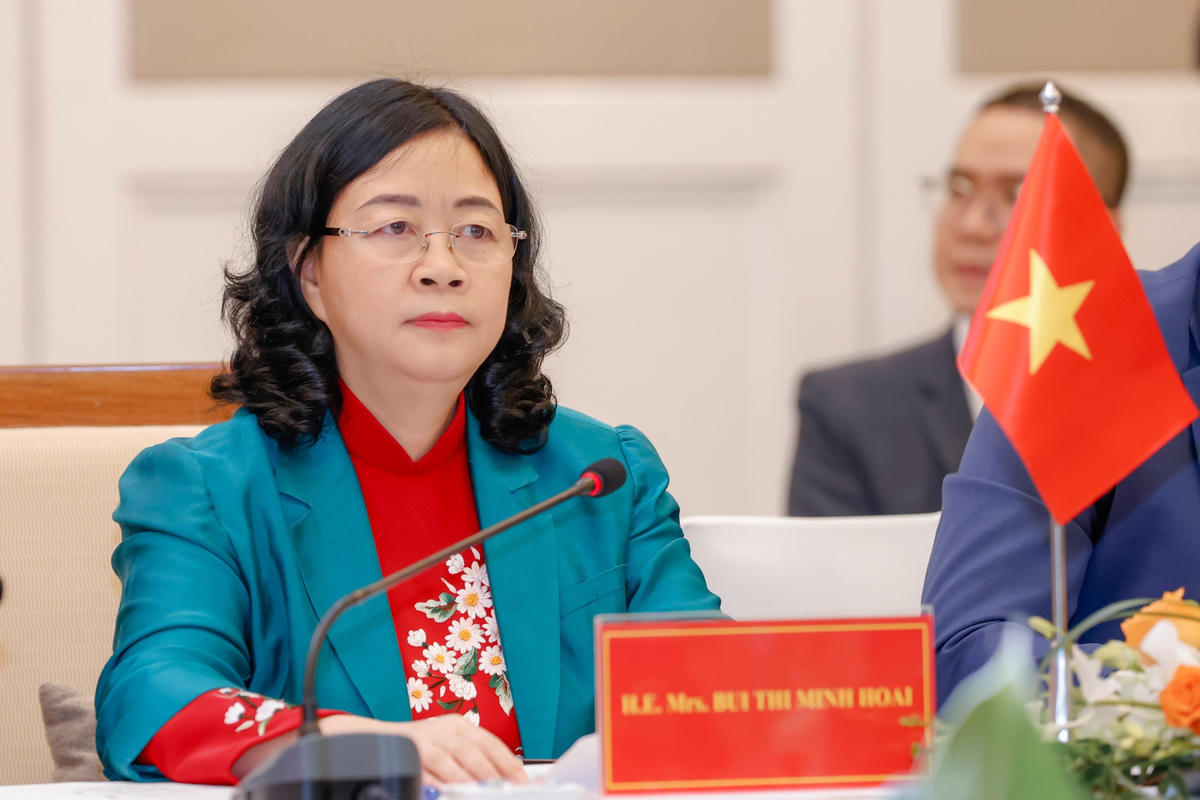 Bà Bùi Thị Minh Hoài - Ủy viên Bộ Chính trị, Bí thư Trung ương Đảng, Chủ tịch UBTƯ MTTQ Việt Nam tại Hội đàm. Ảnh: Quang Vinh.