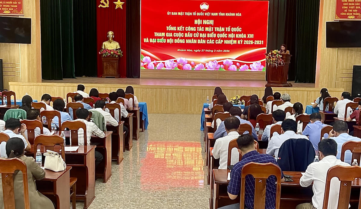 Hội nghị Tổng kết công tác Mặt trận Tổ quốc tham gia cuộc bầu cử Quốc hội khóa XVI  và HĐND các cấp nhiệm kỳ 2026-2030. Ảnh Thùy Trang