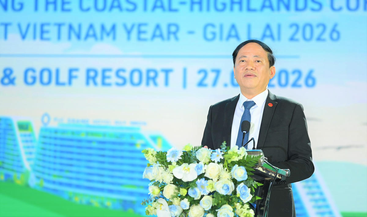 Ông Phạm Anh Tuấn, Chủ tịch UBND tỉnh Gia Lai phát biểu tại hội thảo. Ảnh: Đình Sang.