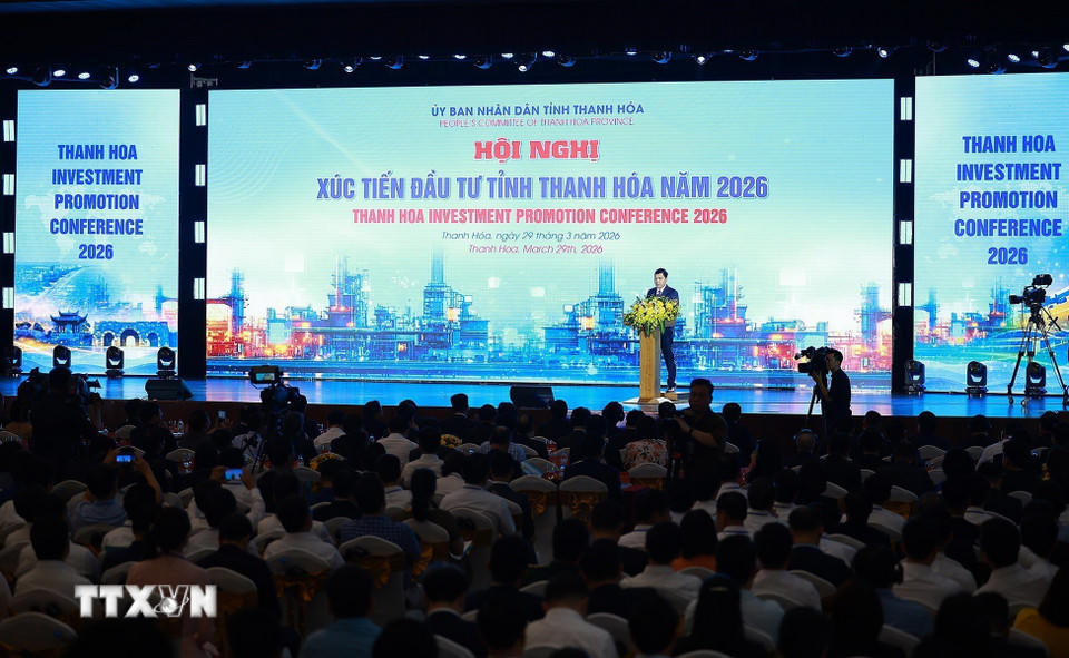 Quang cảnh Hội nghị Xúc tiến đầu tư tỉnh Thanh Hóa năm 2026. (Ảnh: Dương Giang/TTXVN).