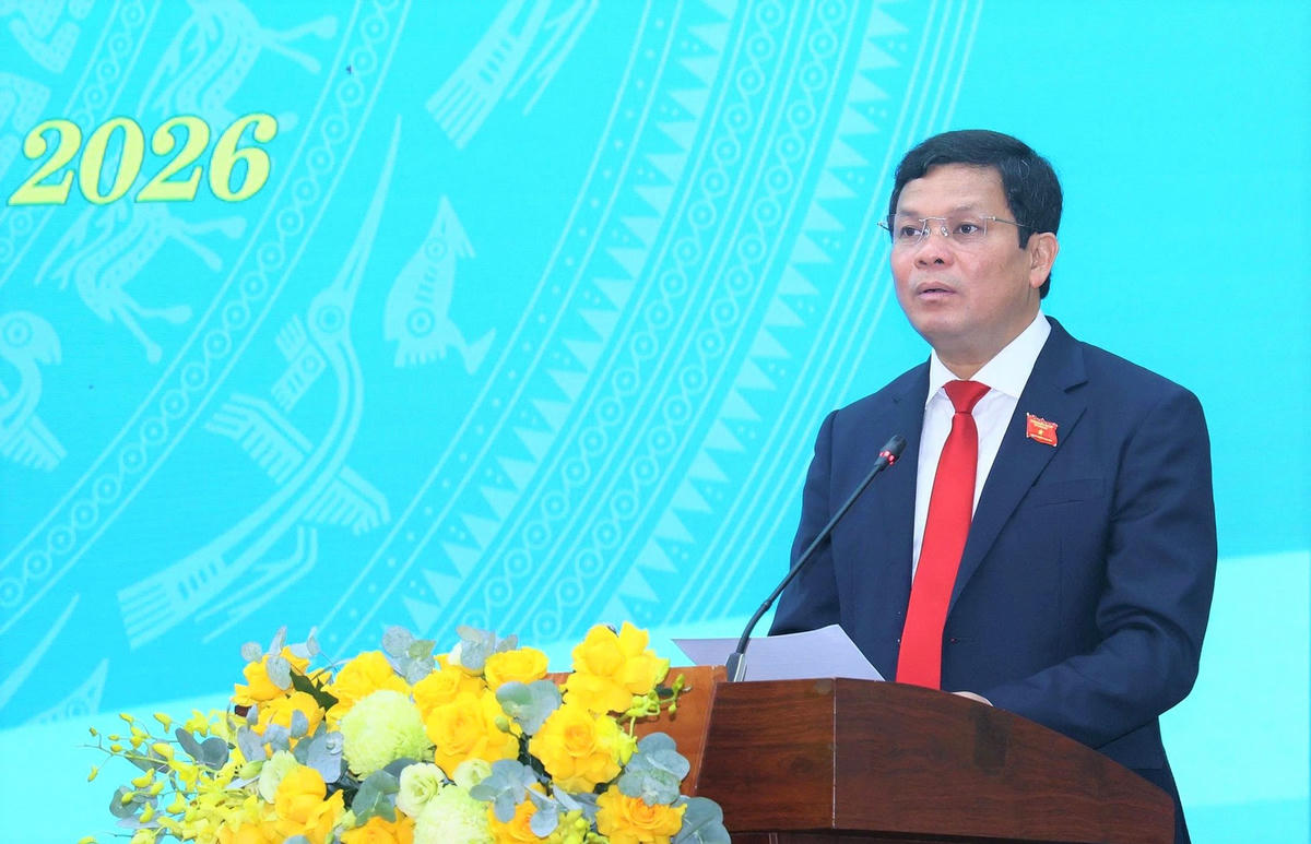 Ông Nguyễn Đức Tuy, Chủ tịch HĐND tỉnh khóa XIV, nhiệm kỳ 2026-2031 phát biểu nhận nhiệm vụ. Ảnh: CV.