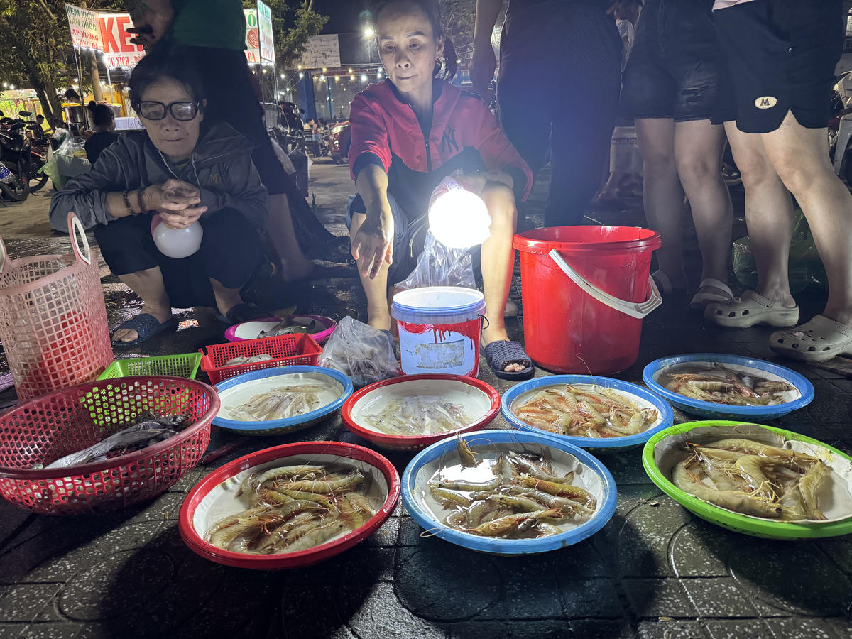 Ngoài mực, một số ngư dân bán kèm tôm, cá,... Tất cả đều vừa đánh được từ biển lên tươi rói. Ảnh: Quốc Thanh