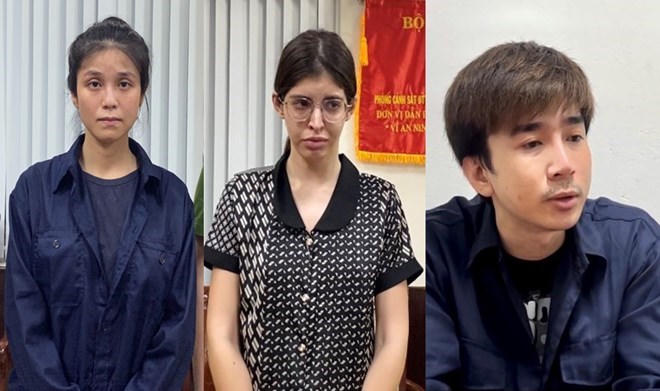  3 bị can (từ trái qua phải) Nguyễn Đỗ Trúc Phương, người mẫu An Tây, ca sĩ Chi Dân bị VKSND TP HCM truy tố.