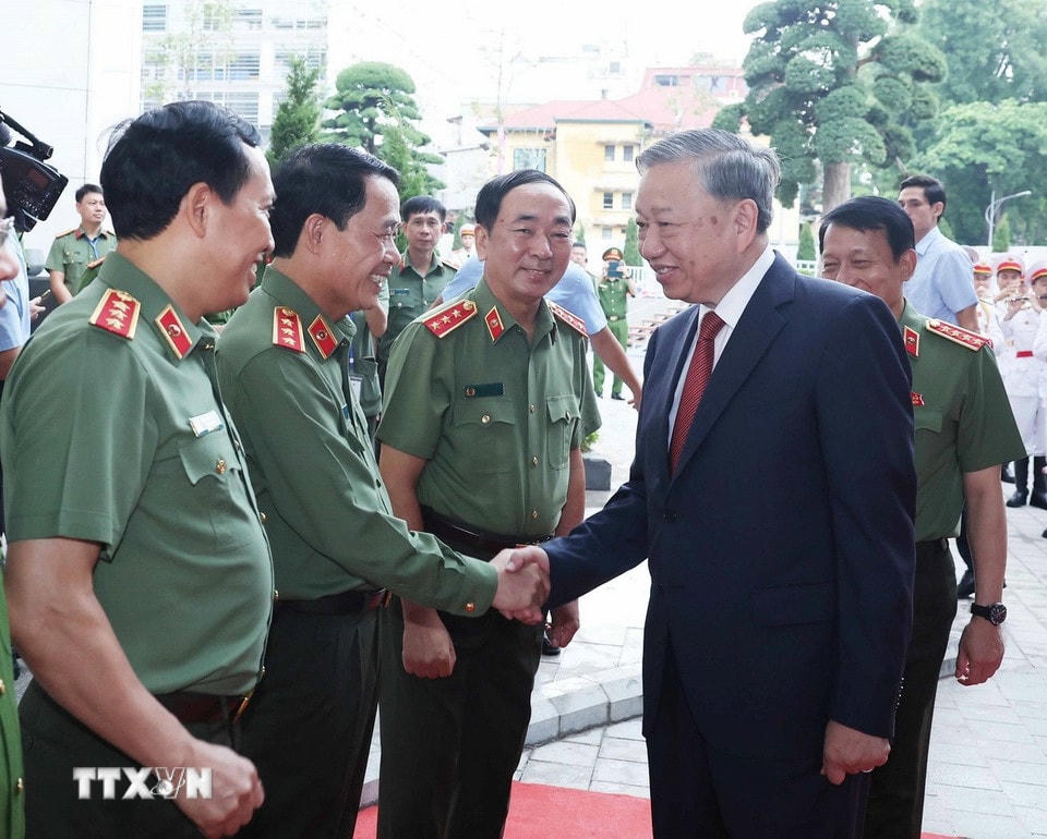 Tổng Bí thư Tô Lâm đến dự Lễ khánh thành công trình Trụ sở Bộ Công an. (Ảnh: Thống Nhất/TTXVN)