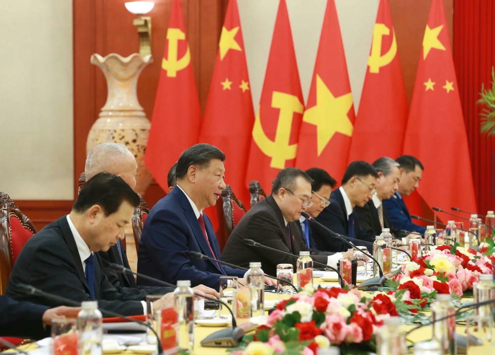 Tổng Bí thư, Chủ tịch nước Trung Quốc Tập Cận Bình phát biểu tại hội đàm. (Ảnh: Phương Hoa/TTXVN) ttxvn-hoi-dam-viet-trung-7-7022.jpg