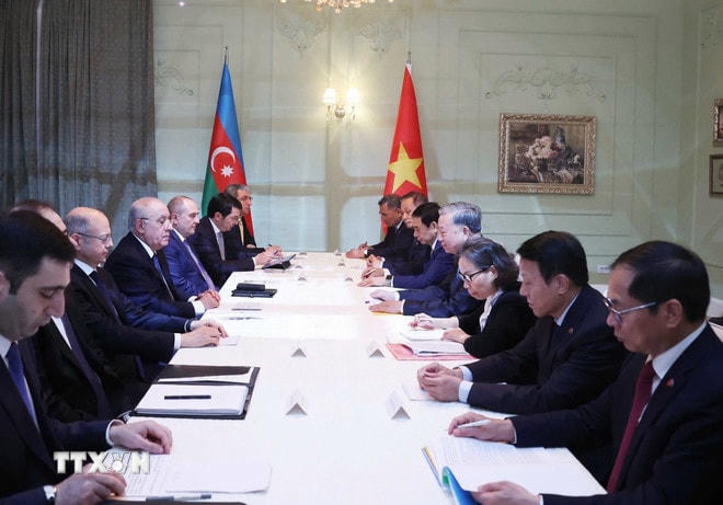 Tổng Bí thư Tô Lâm hội kiến Thủ tướng Azerbaijan Ali Asadov. (Ảnh: Thống Nhất/TTXVN) ttxvn-tong-bi-thu-hoi-kien-thu-tuong-azerbaijan-3.jpg