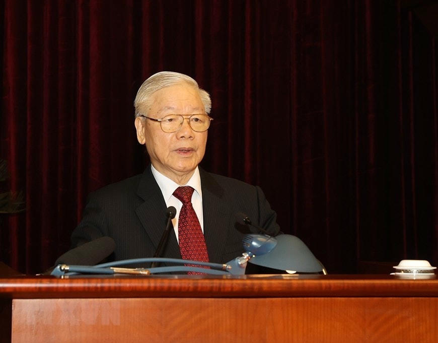 Tổng Bí thư Nguyễn Phú Trọng phát biểu khai mạc hội nghị. (Ảnh: Trí Dũng/TTXVN).