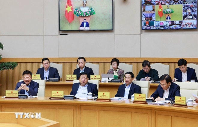 Các Phó Thủ tướng, Bộ trưởng, thủ trưởng các cơ quan trực thuộc Chính phủ tham dự Phiên họp Chính phủ thường kỳ tháng 2 năm 2025. (Ảnh: Dương Giang/TTXVN) ttxvn-thu-tuong-chu-tri-phien-hop-chinh-phu-thuong-ky-0503-3.jpg