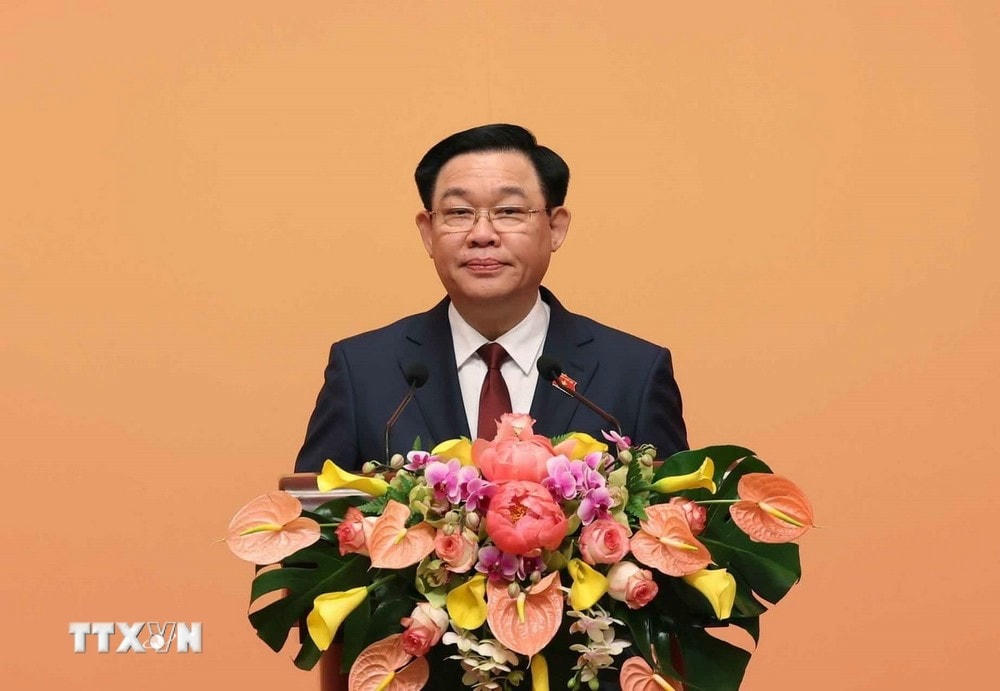 Chủ tịch Quốc hội Vương Đình Huệ phát biểu. (Ảnh: Nhan Sáng/TTXVN) ttxvn_vuong_dinh_hue_6.jpg