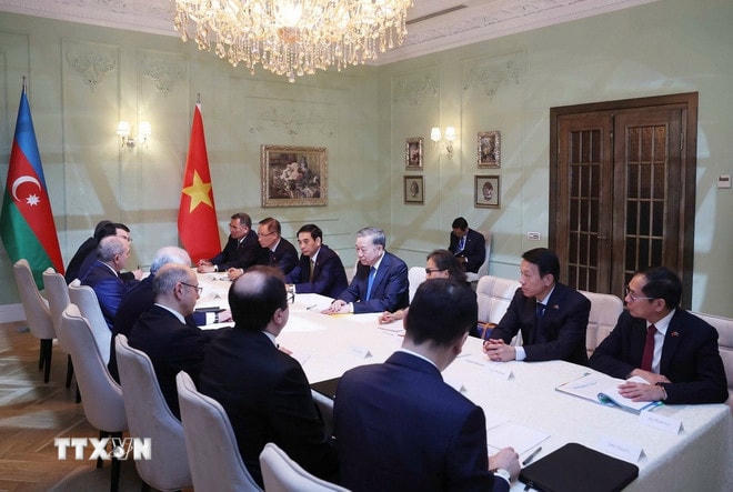 Tổng Bí thư Tô Lâm hội kiến Thủ tướng Azerbaijan Ali Asadov. (Ảnh: Thống Nhất/TTXVN) ttxvn-tong-bi-thu-hoi-kien-thu-tuong-azerbaijan-2.jpg