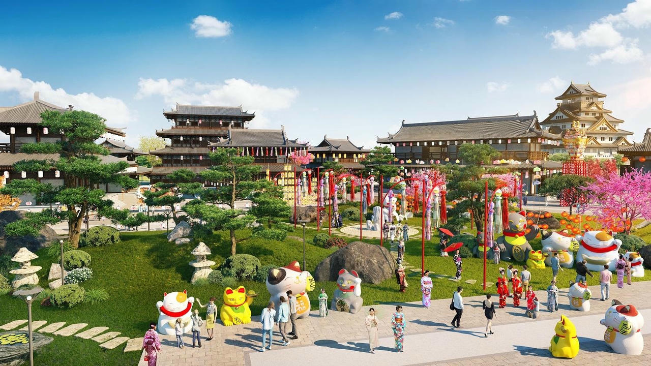 Sun Beauty Onsen sẽ đón du khách đến trải nghiệm tắm khoáng nóng và văn hóa Nhật suốt 4 mùa trong năm. Ảnh phối cảnh minh họa.