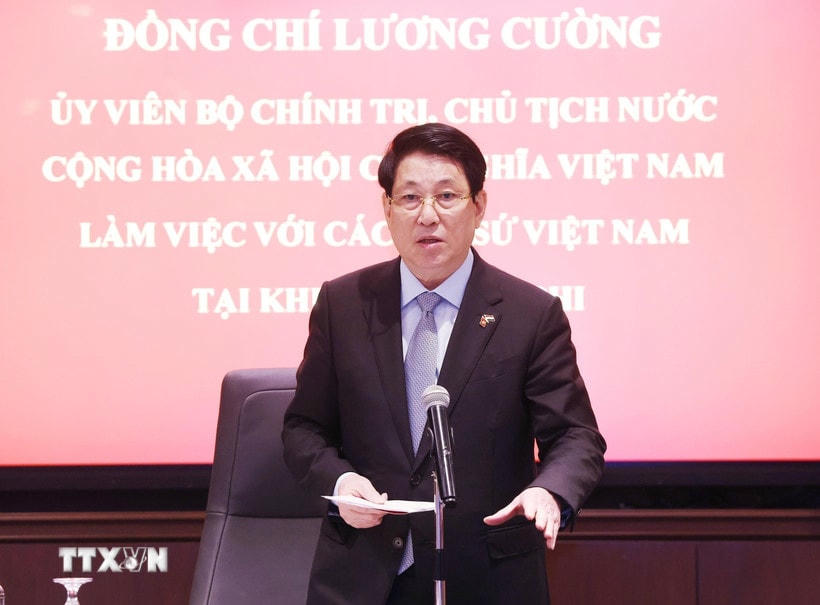 Chủ tịch nước Lương Cường phát biểu chỉ đạo. (Ảnh: Lâm Khánh/TTXVN)