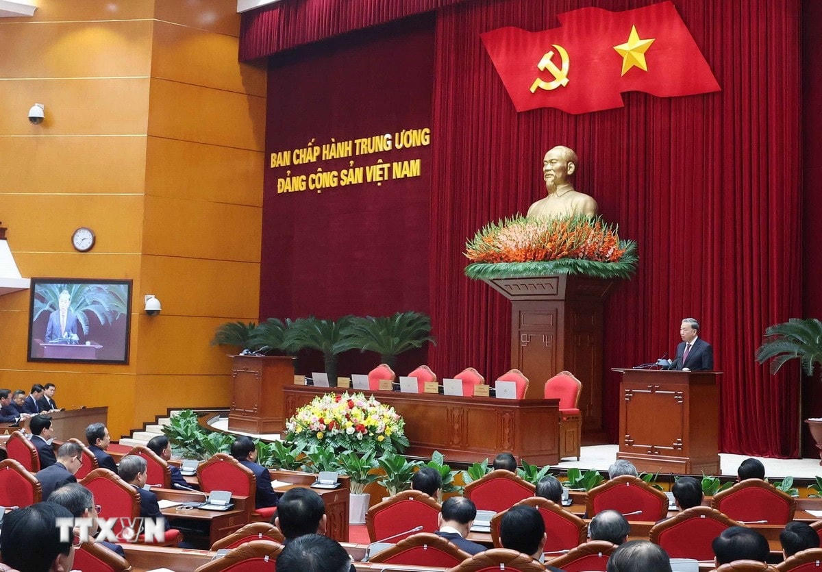 Tổng Bí thư Tô Lâm phát biểu bế mạc Hội nghị Ban Chấp hành Trung ương Đảng khóa XIII. (Ảnh: Thống Nhất/TTXVN) ttxvn-2401-tong-bi-thu-12.jpg