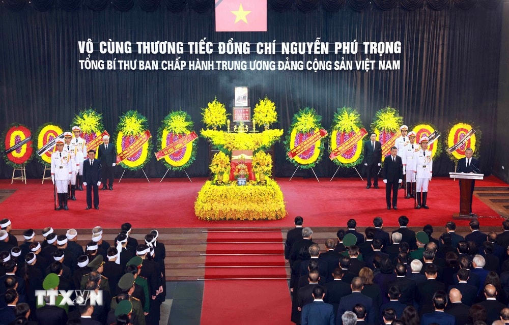 Lễ truy điệu Tổng Bí thư Nguyễn Phú Trọng. (Ảnh: TTXVN) ttxvn_truy dieu 6.jpg