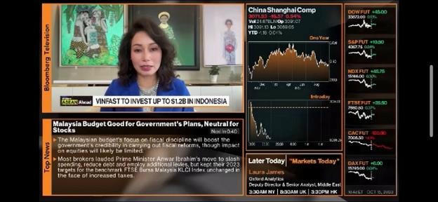 CEO VinFast Lê Thị Thu Thủy trả lời Blooberg TV sáng 16/10 (Ảnh chụp màn hình)