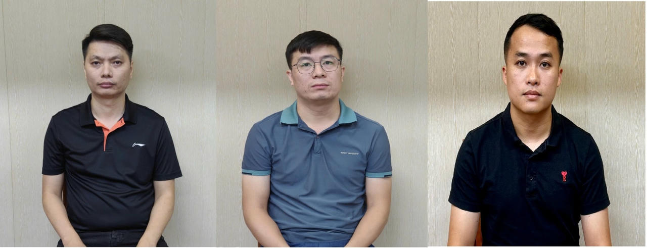 3 bị can bị khởi tốm bắt tạm giam gồm Trung, Tuấn và Biển (từ trái qua phải)