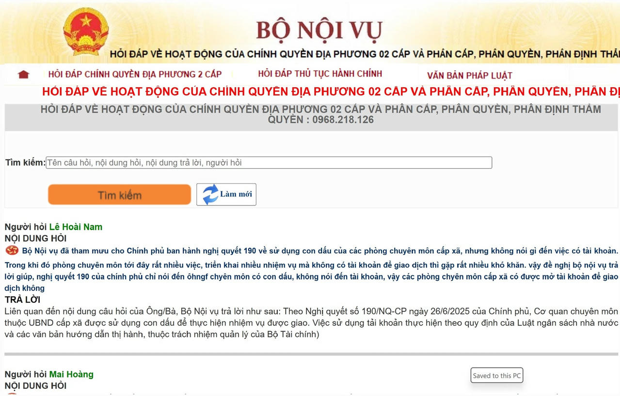 Bộ Nội vụ công bố hotline hỏi đáp về chính quyền địa phương 2 cấp và phân cấp, phân quyền- Ảnh 1.