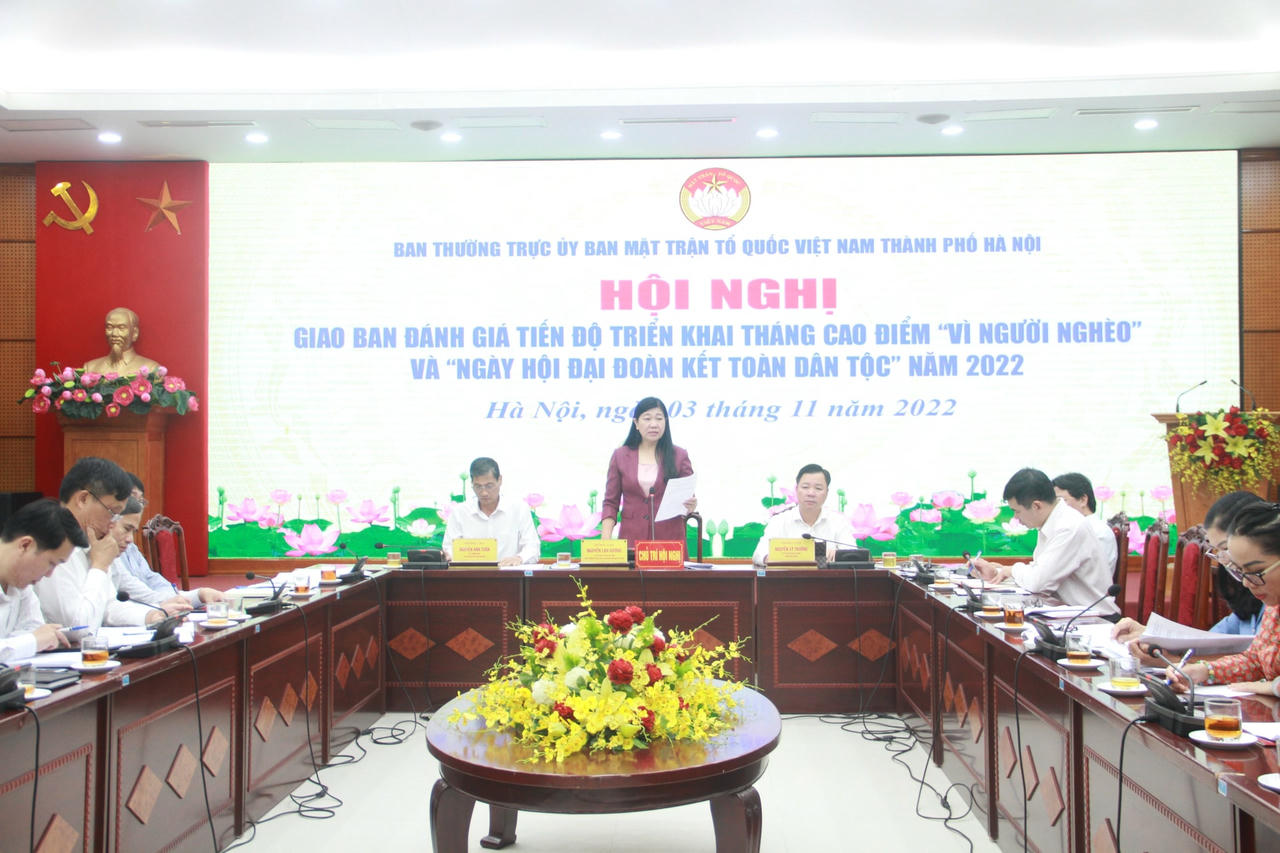 Quang cảnh hội nghị giao ban về tiến độ triển khai Tháng cao điểm Vì người nghèo.