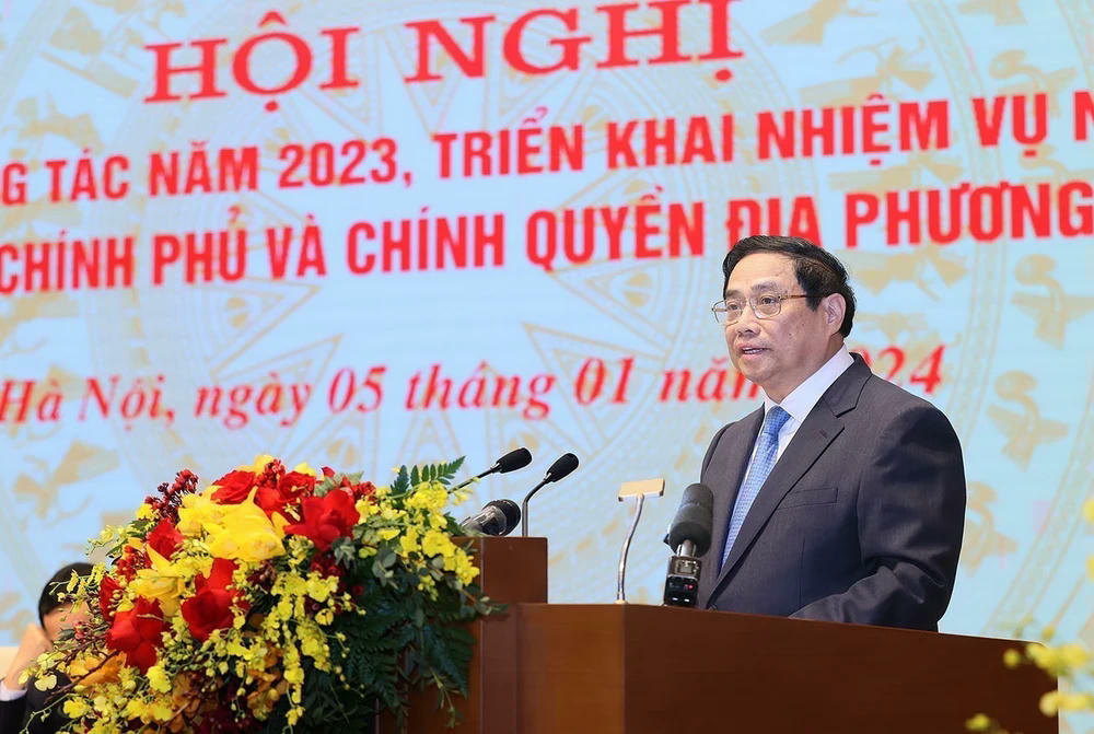 Thủ tướng Phạm Minh Chính phát biểu khai mạc hội nghị. (Ảnh: Dương Giang/TTXVN) ttxvn-0501-hoi-nghi-chinh-phu-1-1837.jpg