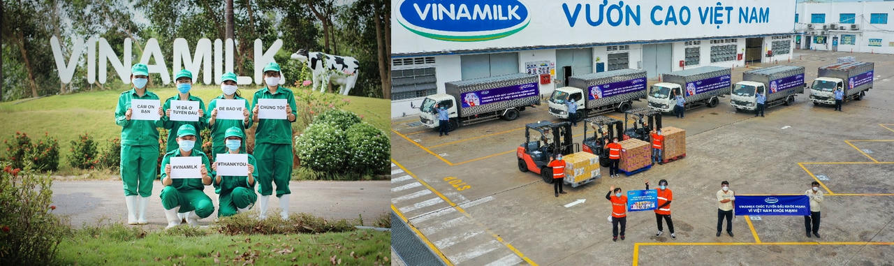 Cùng công ty, nhân viên Vinamilk tích cực tham gia các hoạt động hỗ trợ tuyến đầu và cộng đồng chống lại dịch bệnh Covid.