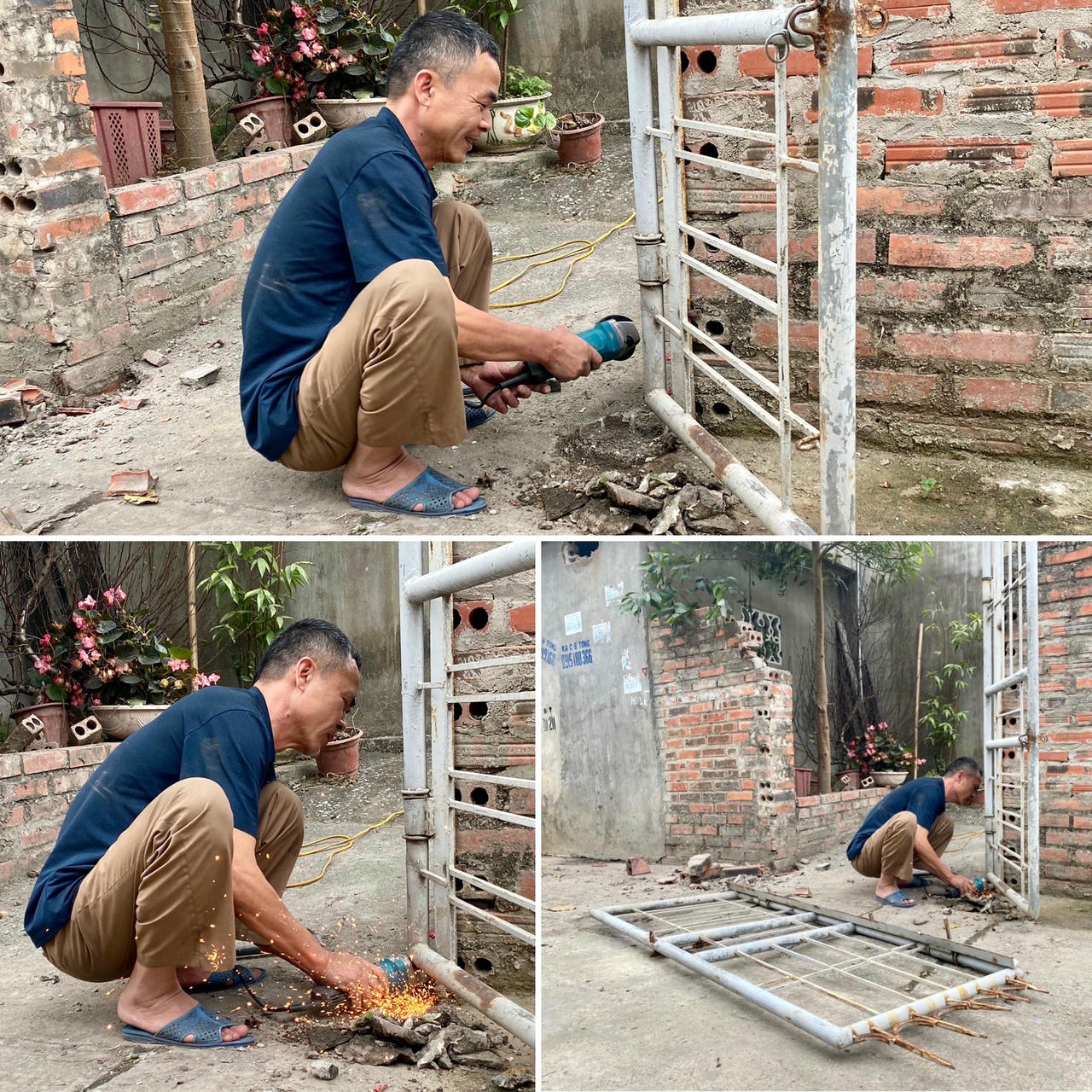 Người dân nhiệt tình hỗ trợ 1 phần công sức với đơn vị thi công bằng cách tự tay tháo dỡ cổng nhà mình.