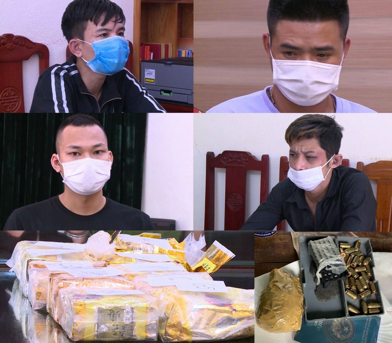 4 đối tượng cùng tang vật tại Cơ quan điều tra.