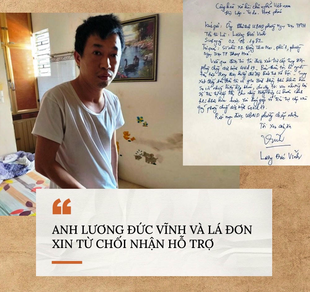 Lá đơn xin từ chối nhận hỗ trợ của anh Lương Đức Vĩnh.