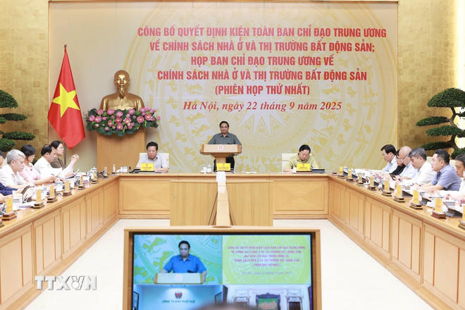  Thủ tướng Phạm Minh Chính chủ trì phiên họp lần thứ nhất của Ban Chỉ đạo Trung ương về chính sách nhà ở và thị trường bất động sản. (Ảnh: Dương Giang/TTXVN) 