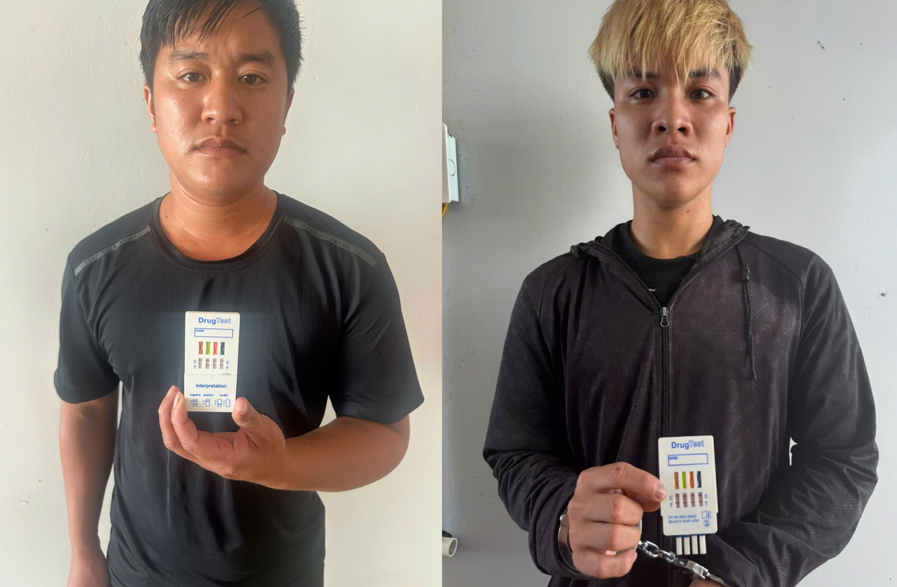   Hai đối tượng Đặng Quang Đạo và Đặng Văn Điển tại cơ quan Công an. Ảnh: Công an tỉnh Quảng Ninh.
