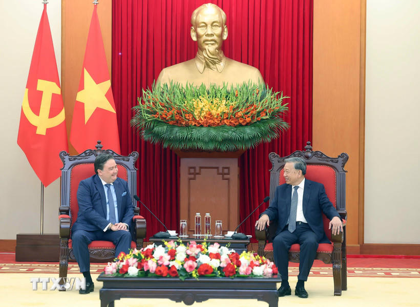 Tổng Bí thư Tô Lâm tiếp Đại sứ Hoa Kỳ Marc Knapper. (Ảnh: Thống Nhất/TTXVN).