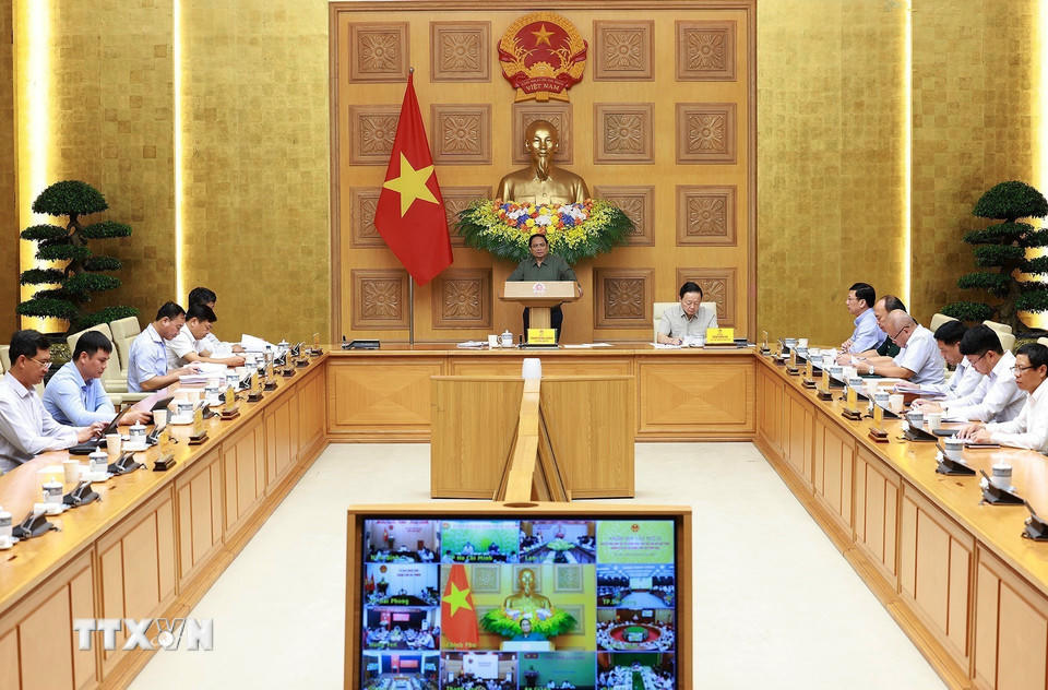 Thủ tướng Phạm Minh Chính chủ trì Phiên họp lần thứ 15 của Ban Chỉ đạo Quốc gia về chống khai thác hải sản bất hợp pháp. (Ảnh: Dương Giang/TTXVN)