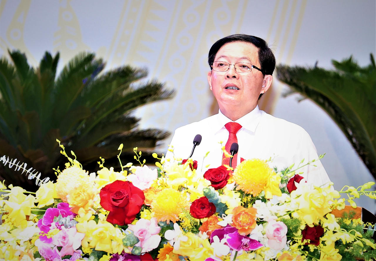 Ông Hồ Quốc Dũng, Bí thư Tỉnh ủy Gia
Lai Phát biểu tại phiên trù bị Đại hội. Ảnh: Chí Đại.