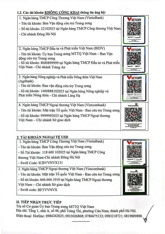 Thông tin số tài khoản tiếp nhận ủng hộ đồng bào bị thiệt hại do cơn bão số 10