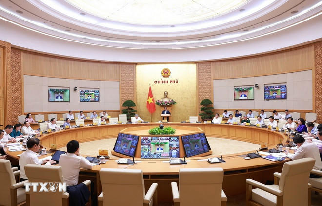 Phiên họp Chính phủ thường kỳ tháng 9 năm 2025, trực tuyến đến các địa phương. (Ảnh: Dương Giang/TTXVN).