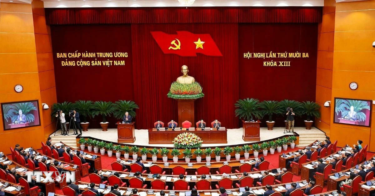 Quang cảnh phiên khai mạc Hội nghị lần thứ mười ba, Ban Chấp hành Trung ương Đảng khoá XIII. (Ảnh: Doãn Tấn/TTXVN)