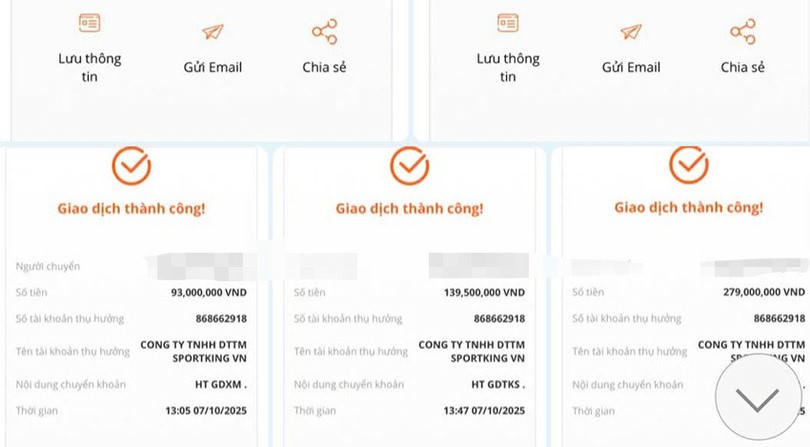Hóa đơn chuyển tiền của chị H.T.M. Ảnh: CAHT.