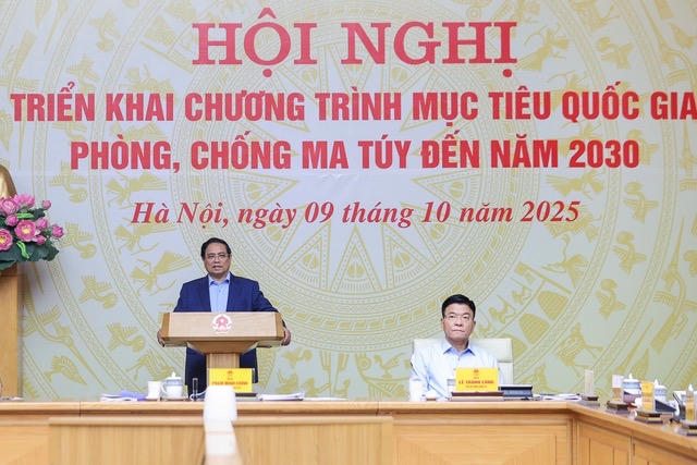 Thủ tướng Phạm Minh Chính chủ trì hội nghị trực tuyến toàn quốc triển khai Chương trình mục tiêu quốc gia phòng, chống ma túy đến năm 2030 . Ảnh: Nhật Bắc.