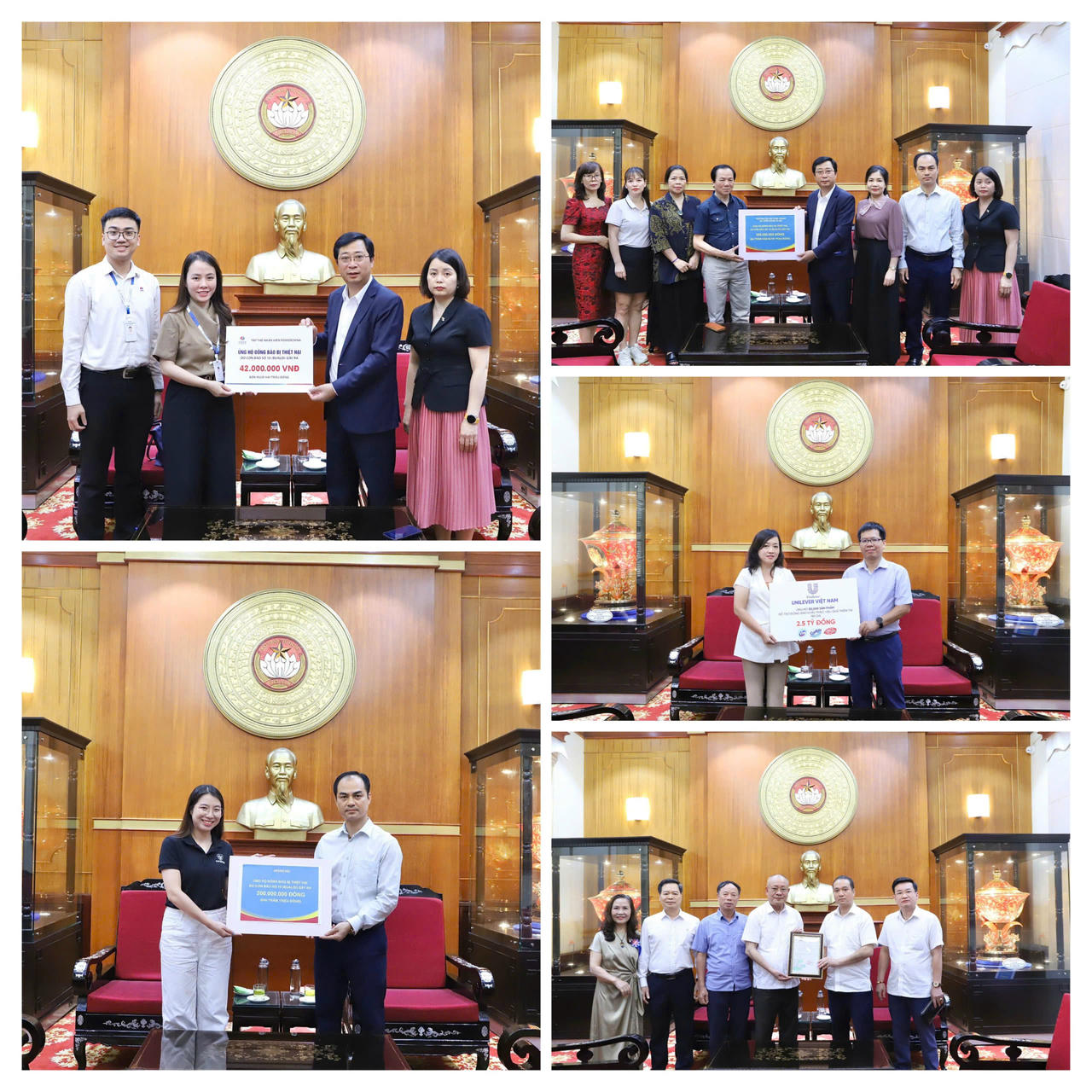 Ủy ban Trung ương MTTQ Việt Nam tiếp nhận ủng hộ và trao Thư cảm ơn của Chủ tịch UBTƯ MTTQ Việt Nam Đỗ Văn Chiến tới các tổ chức, cá nhân ủng hộ đồng bào bị ảnh hưởng bởi thiên tai, bão lũ. Ảnh: Minh Hiển